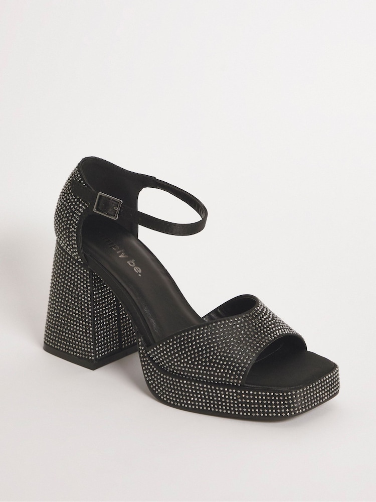 Simply Be Black Regular/Wide Fit Diamanté Heel Platform Sandals - Image 2 of 3