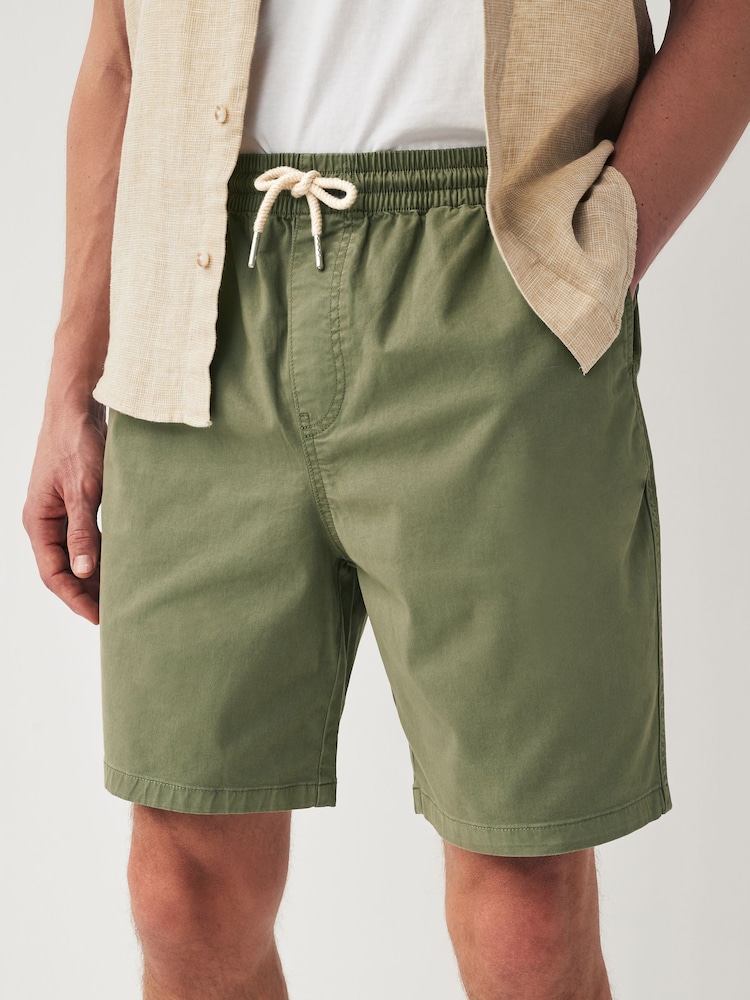 Khaki Green Washed Cotton Elasticated Waist Shorts - Image 1 of 8
