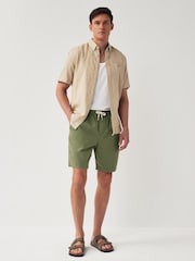 Khaki Green Washed Cotton Elasticated Waist Shorts - Image 2 of 8