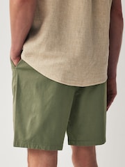 Khaki Green Washed Cotton Elasticated Waist Shorts - Image 3 of 8