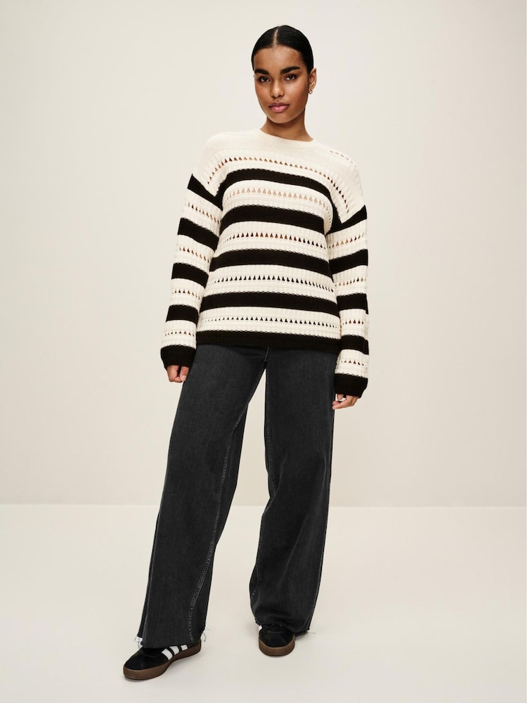 Ecru Cream and Black Stitch Detail Stripe Long Sleeve Jumper - Image 2 of 7