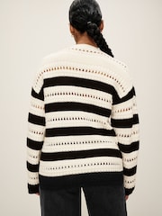 Ecru Cream and Black Stitch Detail Stripe Long Sleeve Jumper - Image 4 of 7