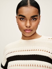 Ecru Cream and Black Stitch Detail Stripe Long Sleeve Jumper - Image 5 of 7