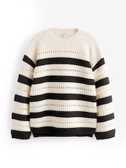 Ecru Cream and Black Stitch Detail Stripe Long Sleeve Jumper - Image 6 of 7