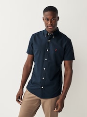 Navy Blue Slim Fit Short Sleeve Oxford Shirt - Image 1 of 7