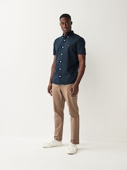 Navy Blue Slim Fit Short Sleeve Oxford Shirt - Image 2 of 7