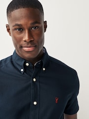 Navy Blue Slim Fit Short Sleeve Oxford Shirt - Image 4 of 7