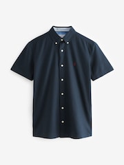Navy Blue Slim Fit Short Sleeve Oxford Shirt - Image 5 of 7
