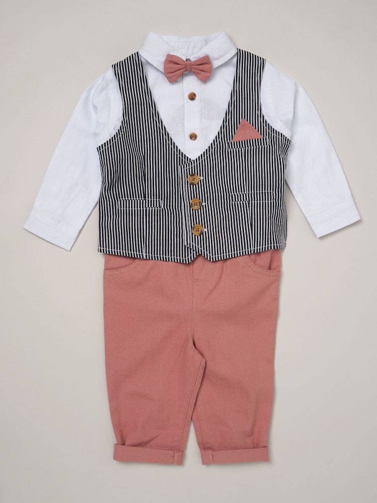 Rose - Little Gent Mock Shirt and Waistcoat 100% Cotton Baby Gift Set 3 Piece - Image 1 de 2