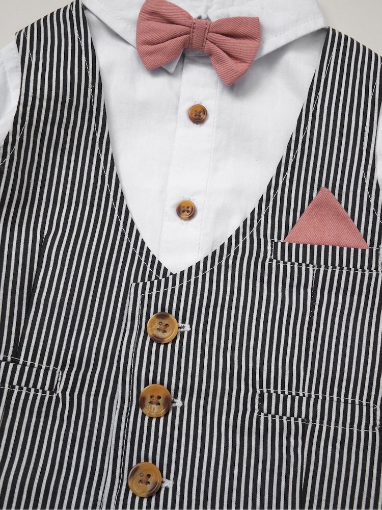 Rose - Little Gent Mock Shirt and Waistcoat 100% Cotton Baby Gift Set 3 Piece - Image 2 de 2