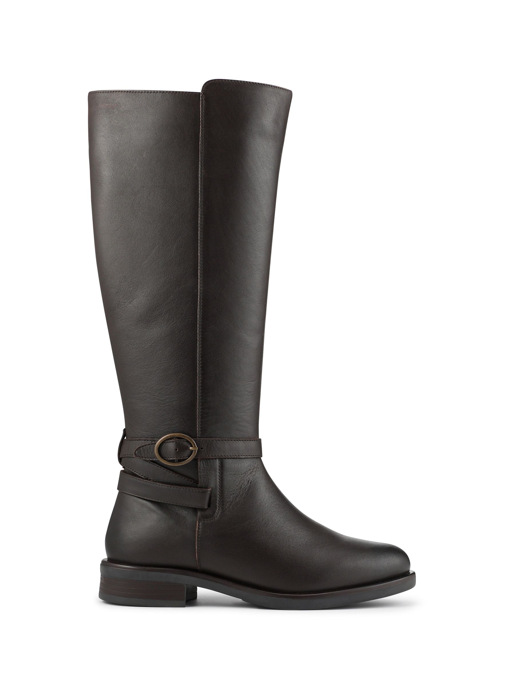 Pavers Women's Brown Wide Fit Leather Long Boots W/ Buckle Detail In | Size: 8 - Image 2