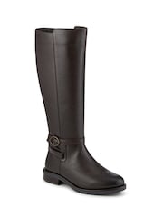 Pavers Chocolate Brown Wide Fit Leather Long Boots With Buckle Detail - Image 3 of 5