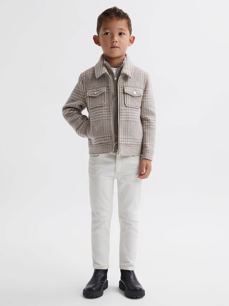 Reiss Oatmeal Check Peridoe 9-14 yrs Wool Trucker Jacket - Image 1 of 5