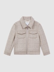 Reiss Oatmeal Check Peridoe 9-14 yrs Wool Trucker Jacket - Image 2 of 5