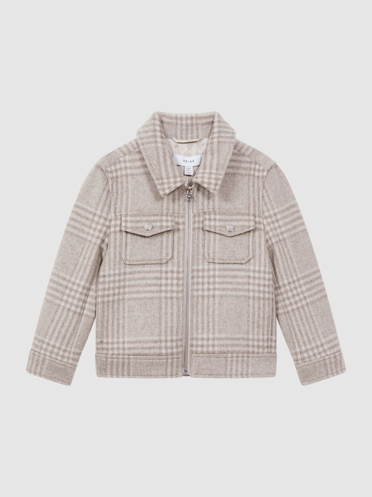 Reiss Oatmeal Check Peridoe 9-14 yrs Wool Trucker Jacket - Image 2 of 5