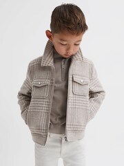 Reiss Oatmeal Check Peridoe 9-14 yrs Wool Trucker Jacket - Image 3 of 5