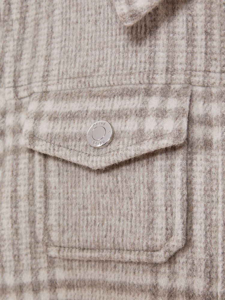 Reiss Oatmeal Check Peridoe 9-14 yrs Wool Trucker Jacket - Image 5 of 5