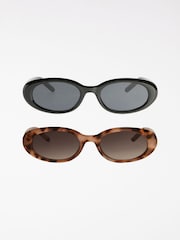 Friends Like These Black 2 Pack Round Slim Sunglasses - Image 1 of 8