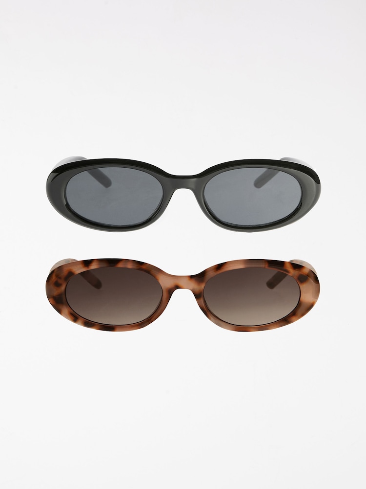 Friends Like These Black 2 Pack Round Slim Sunglasses - Image 1 of 8 Friends Like These Black 2 Pack Round Slim Sunglasses - Image 1 of 8