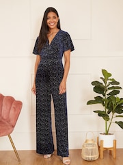 Yumi Blue Sparkle Velvet Jumpsuit - Image 1 of 5