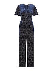 Yumi Blue Sparkle Velvet Jumpsuit - Image 5 of 5