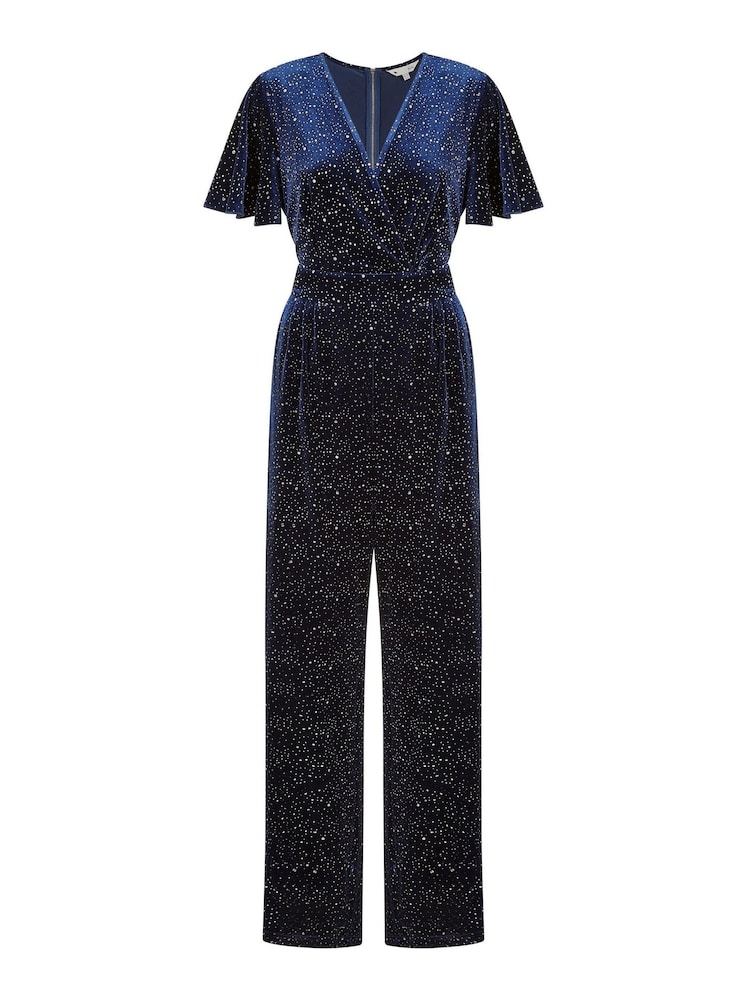 Yumi Blue Sparkle Velvet Jumpsuit - Image 5 of 5