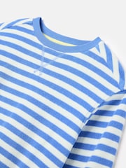 Joules Kids' Ahoy There Blue/White Crew Neck Towelling Sweatshirt - Image 3 of 4