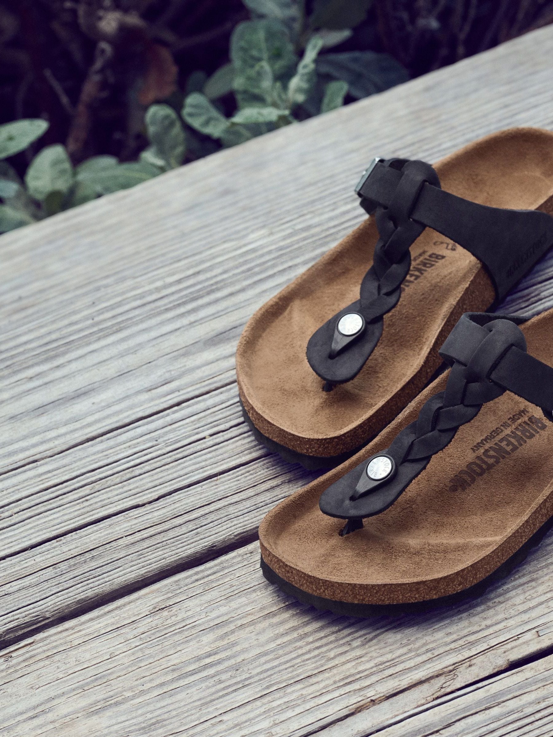 Black Birkenstock Gizeh Braided Oiled Leather Sandals