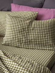 Piglet in Bed Botanical Green Gingham Set of 2 Linen Pillowcases - Image 1 of 3