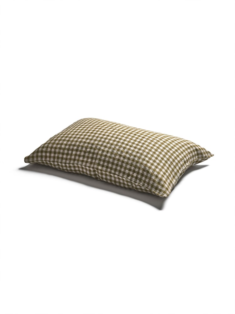 Piglet in Bed Botanical Green Gingham Set of 2 Linen Pillowcases - Image 2 of 3