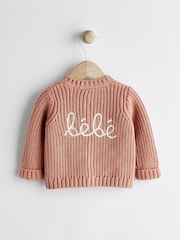 Rostbraun - Baby Grob gestrickte Strickjacke mit Stickerei - Bild 1 von 5