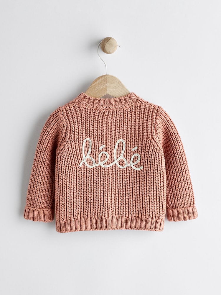 Rostbraun - Baby Grob gestrickte Strickjacke mit Stickerei - Bild 1 von 5 Rostbraun - Baby Grob gestrickte Strickjacke mit Stickerei - Bild 1 von 5