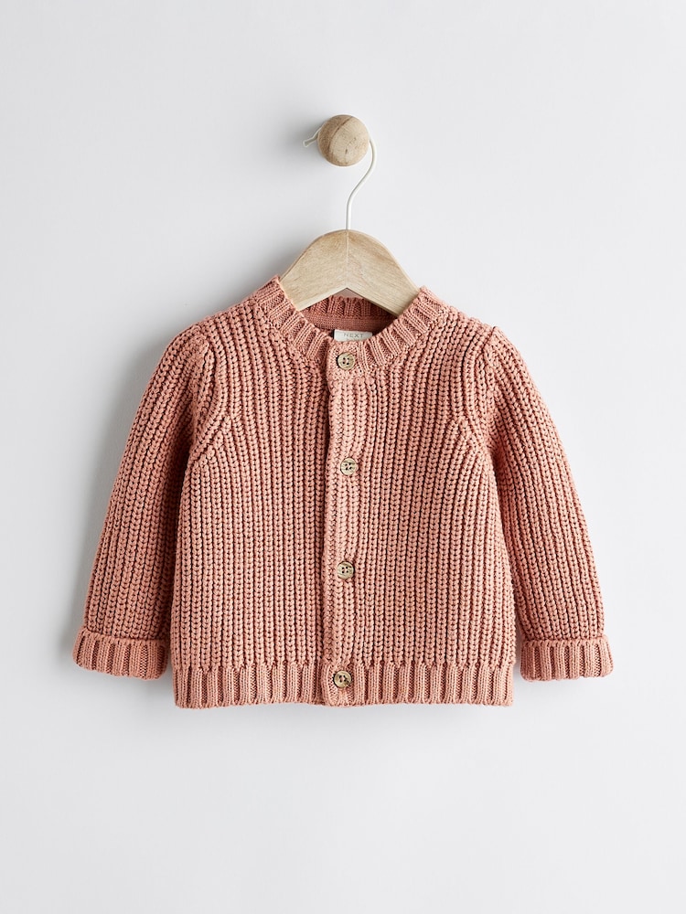 Rostbraun - Baby Grob gestrickte Strickjacke mit Stickerei - Bild 2 von 5