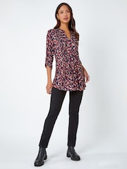 Roman Brown Animal Print Stretch Jersey Top - Image 3 of 5