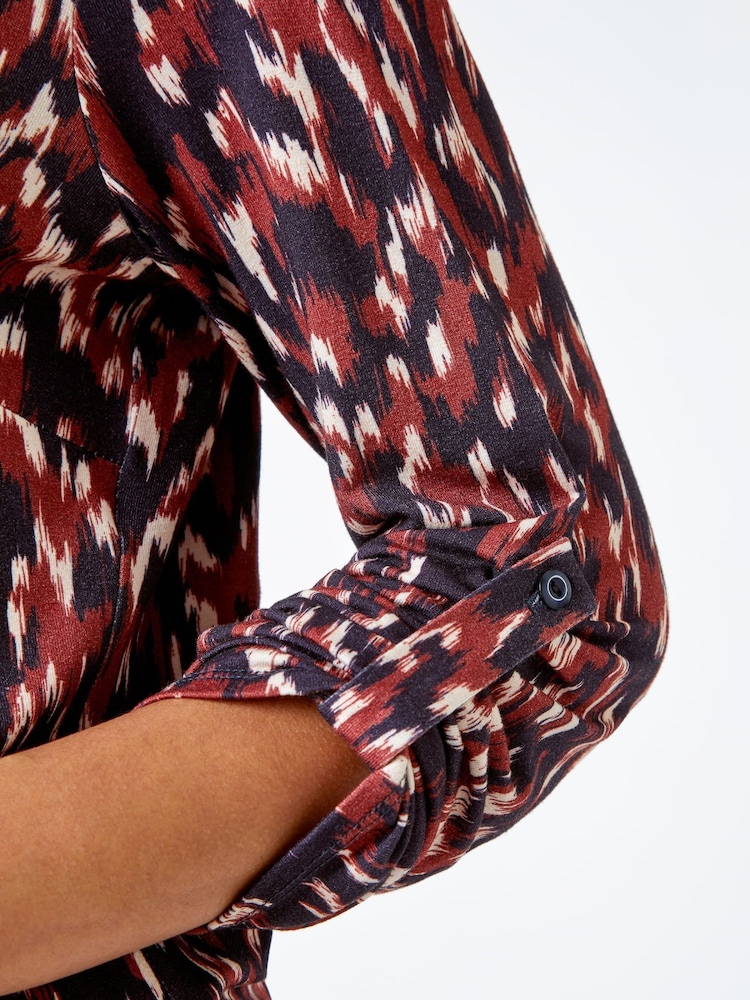 Roman Brown Animal Print Stretch Jersey Top - Image 5 of 5