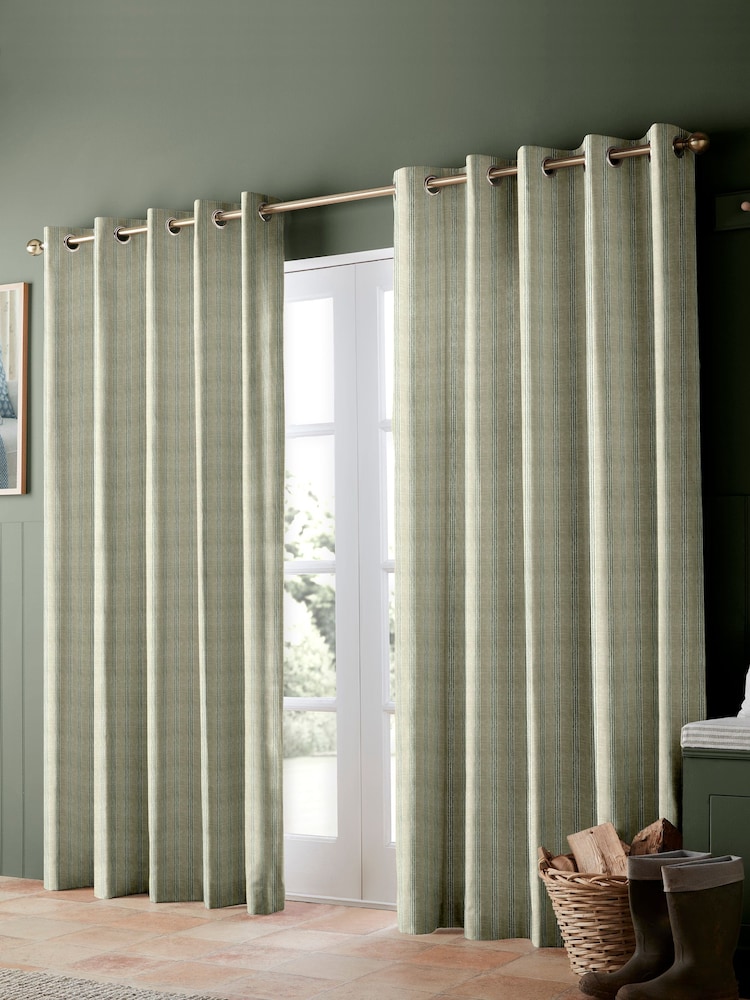 Emily Bond Sage Green George Stripe Made to Measure Curtains - Image 2 of 9