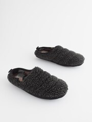 Charcoal Grey Padded Borg Mule Slippers - Image 1 of 7