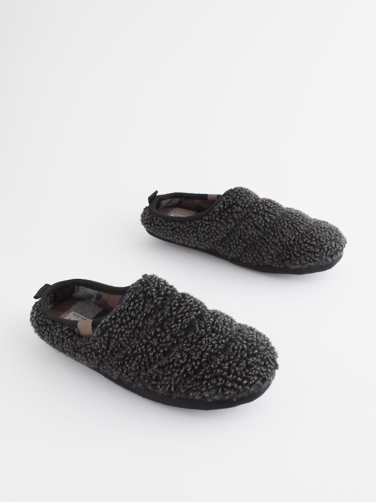 Charcoal Grey Padded Borg Mule Slippers - Image 1 of 7