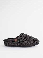 Charcoal Grey Padded Borg Mule Slippers - Image 2 of 7