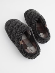 Charcoal Grey Padded Borg Mule Slippers - Image 3 of 7