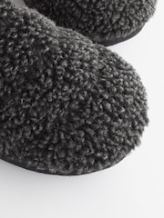 Charcoal Grey Padded Borg Mule Slippers - Image 5 of 7