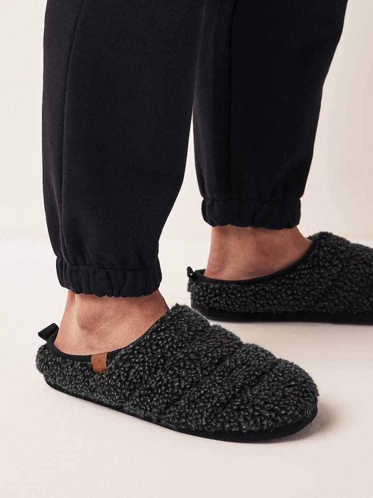 Charcoal Grey Padded Borg Mule Slippers - Image 7 of 7 Charcoal Grey Padded Borg Mule Slippers - Image 7 of 7