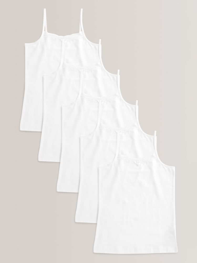 White Strappy Cami Vests 5 Pack (1.5-16yrs) - Image 1 of 3 White Strappy Cami Vests 5 Pack (1.5-16yrs) - Image 1 of 3
