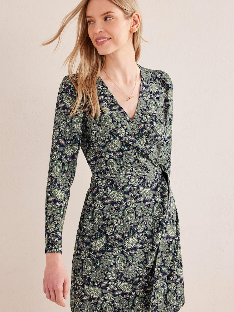 Boden Green Mini Wrap Ruched Sleeve Dress - Image 1 of 5