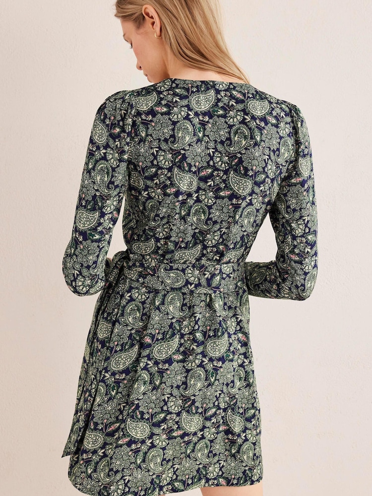 Boden Green Mini Wrap Ruched Sleeve Dress - Image 2 of 5