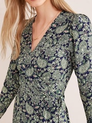Boden Green Mini Wrap Ruched Sleeve Dress - Image 4 of 5