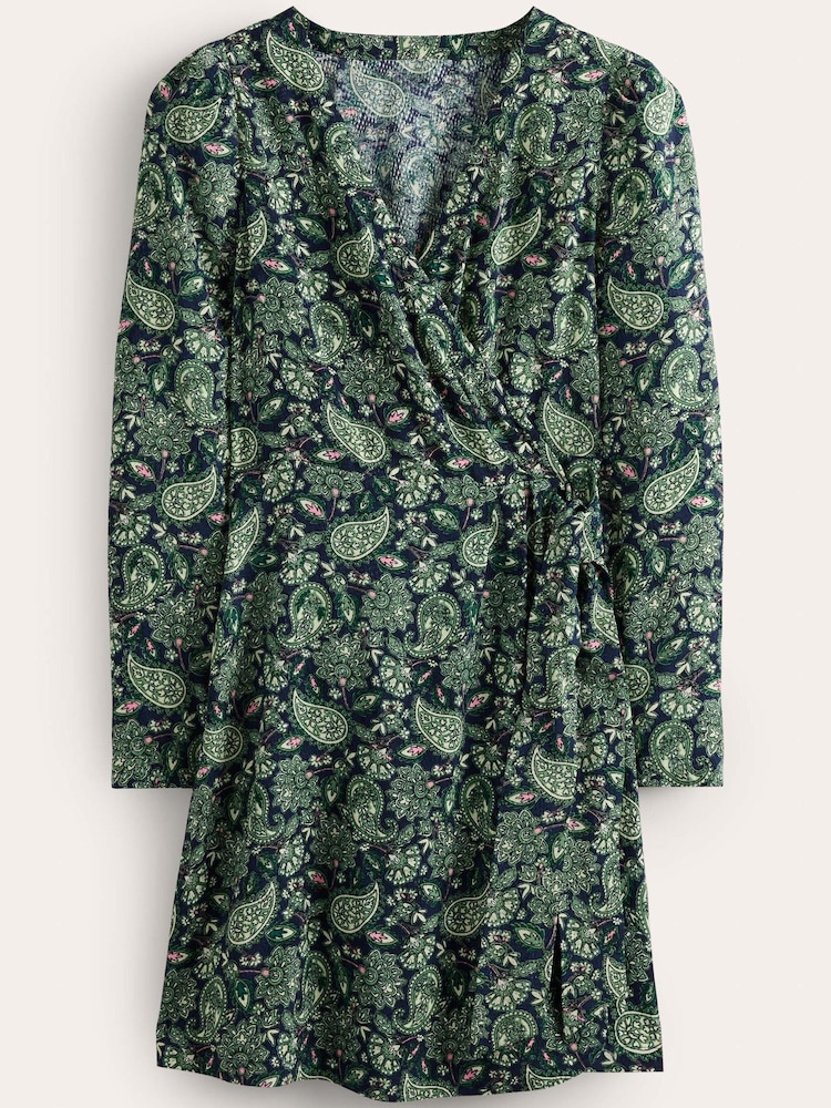 Boden Green Mini Wrap Ruched Sleeve Dress - Image 5 of 5