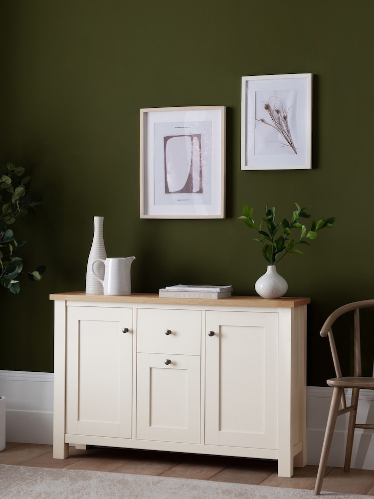 Cream Malvern Oak Effect Large Slim Sideboard - Image 1 of 7