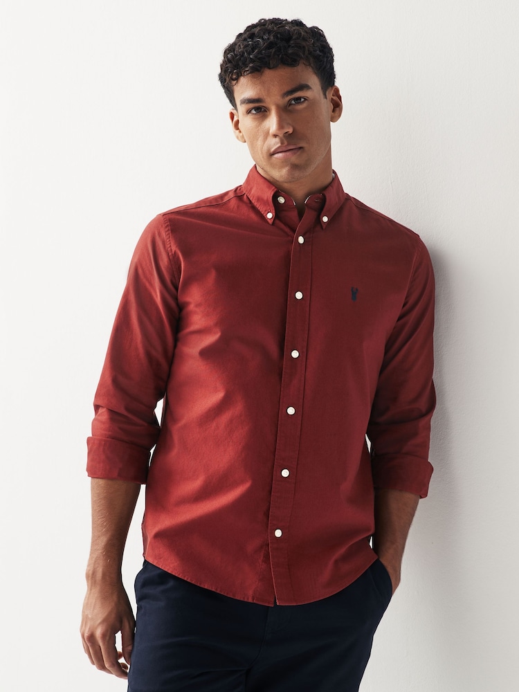 Dark Red Regular Fit Long Sleeve Oxford Shirt - Image 1 of 8