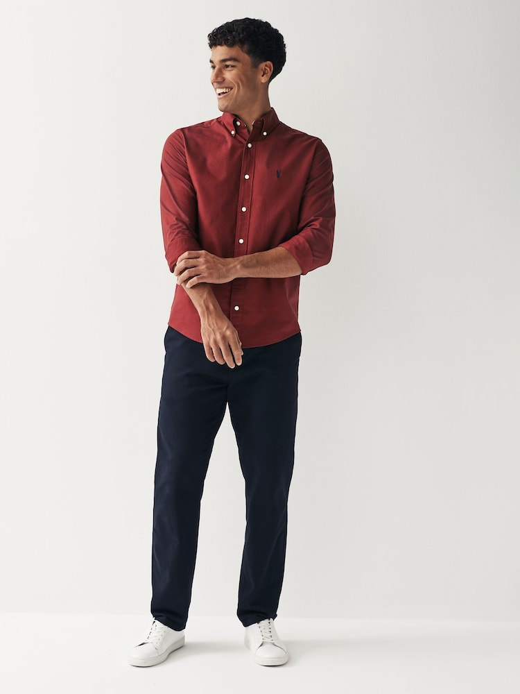 Dark Red Regular Fit Long Sleeve Oxford Shirt - Image 3 of 8